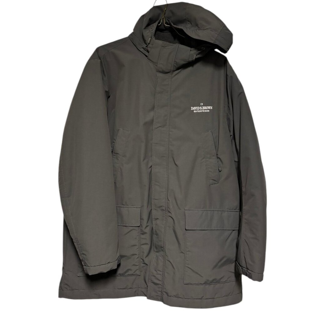 LANDS END Work Parka Jacket Gray Removable Hood Fleece lined Quilted Mens XL EUC